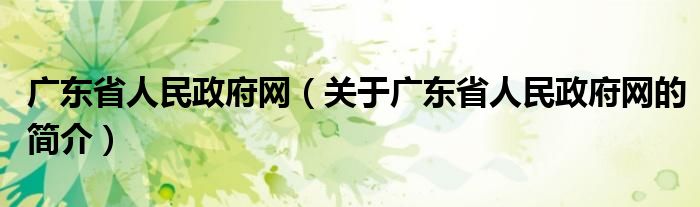 廣東省人民政府網(wǎng)（關(guān)于廣東省人民政府網(wǎng)的簡介）