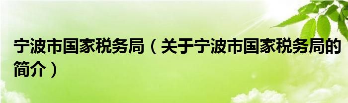 寧波市國(guó)家稅務(wù)局（關(guān)于寧波市國(guó)家稅務(wù)局的簡(jiǎn)介）