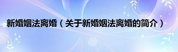 新婚姻法離婚（關(guān)于新婚姻法離婚的簡(jiǎn)介）