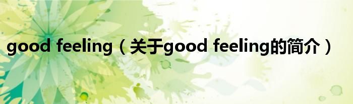 good feeling（關于good feeling的簡介）