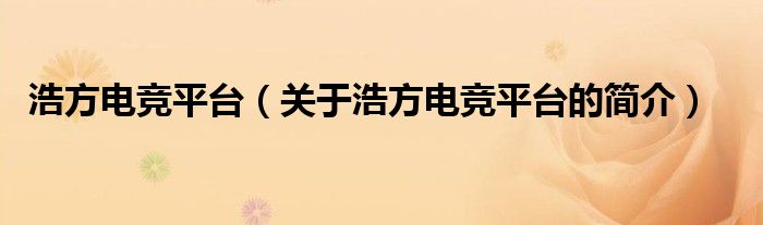 浩方電競平臺（關(guān)于浩方電競平臺的簡介）