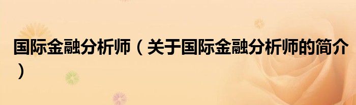 國際金融分析師（關于國際金融分析師的簡介）