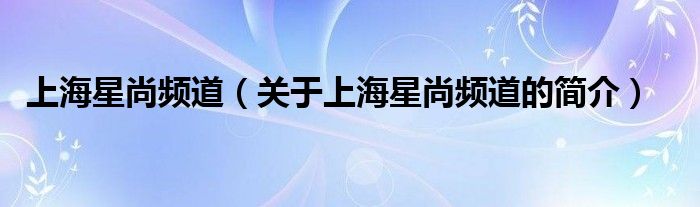 上海星尚頻道（關(guān)于上海星尚頻道的簡介）