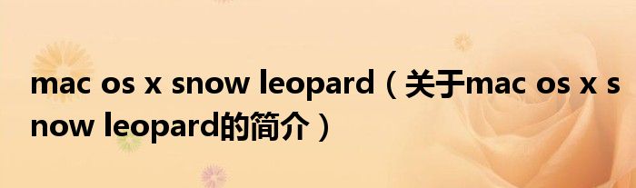 mac os x snow leopard（關(guān)于mac os x snow leopard的簡(jiǎn)介）