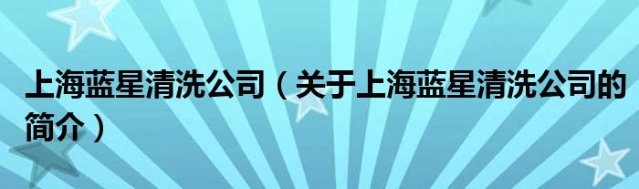 上海藍(lán)星清洗公司（關(guān)于上海藍(lán)星清洗公司的簡介）