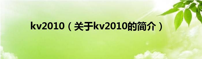 kv2010（關(guān)于kv2010的簡(jiǎn)介）