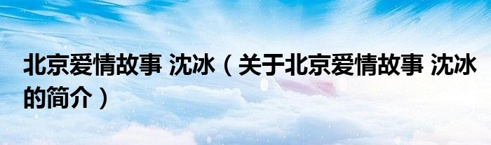 北京愛情故事 沈冰（關(guān)于北京愛情故事 沈冰的簡介）