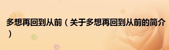 多想再回到從前（關(guān)于多想再回到從前的簡介）