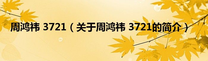 周鴻祎 3721（關(guān)于周鴻祎 3721的簡(jiǎn)介）