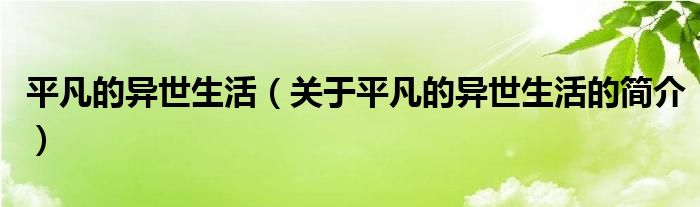 平凡的異世生活（關(guān)于平凡的異世生活的簡介）