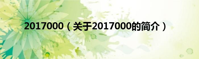 2017000（關(guān)于2017000的簡介）