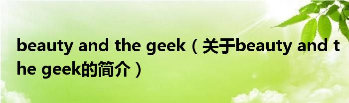 beauty and the geek（關(guān)于beauty and the geek的簡介）