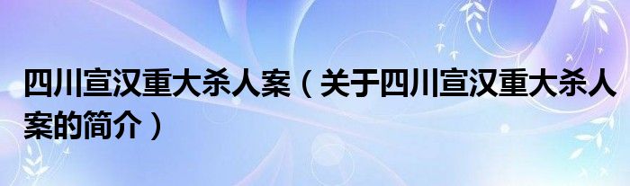 四川宣漢重大殺人案（關(guān)于四川宣漢重大殺人案的簡介）