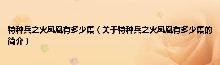 特種兵之火鳳凰有多少集（關(guān)于特種兵之火鳳凰有多少集的簡介）