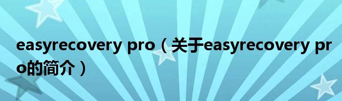 easyrecovery pro（關于easyrecovery pro的簡介）