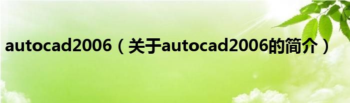 autocad2006（關(guān)于autocad2006的簡(jiǎn)介）