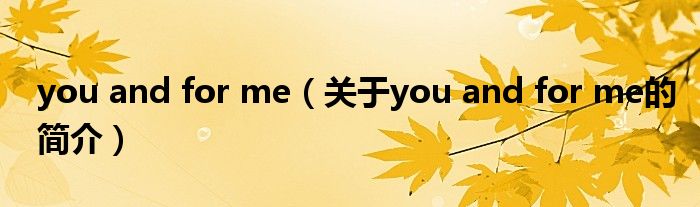 you and for me（關于you and for me的簡介）