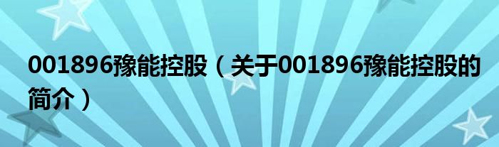 001896豫能控股（關于001896豫能控股的簡介）