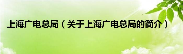 上海廣電總局（關(guān)于上海廣電總局的簡介）