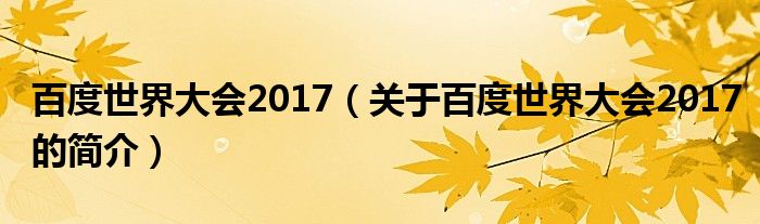 百度世界大會(huì)2017（關(guān)于百度世界大會(huì)2017的簡(jiǎn)介）