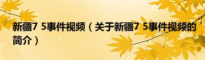 新疆7 5事件視頻（關于新疆7 5事件視頻的簡介）