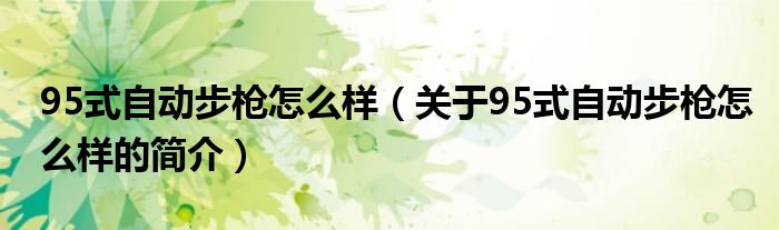 95式自動步槍怎么樣（關(guān)于95式自動步槍怎么樣的簡介）