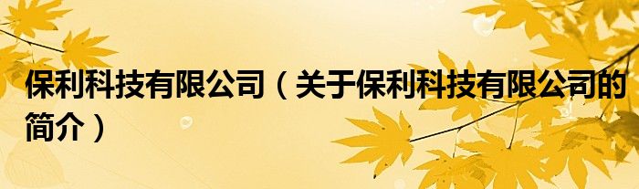 保利科技有限公司（關(guān)于保利科技有限公司的簡(jiǎn)介）