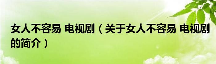 女人不容易 電視?。P于女人不容易 電視劇的簡介）