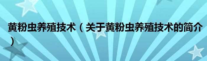 黃粉蟲養(yǎng)殖技術(shù)（關(guān)于黃粉蟲養(yǎng)殖技術(shù)的簡介）