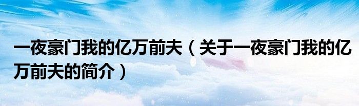 一夜豪門我的億萬前夫（關(guān)于一夜豪門我的億萬前夫的簡(jiǎn)介）