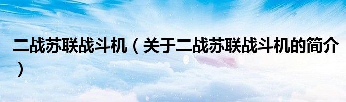 二戰(zhàn)蘇聯(lián)戰(zhàn)斗機（關(guān)于二戰(zhàn)蘇聯(lián)戰(zhàn)斗機的簡介）