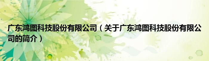 廣東鴻圖科技股份有限公司（關(guān)于廣東鴻圖科技股份有限公司的簡(jiǎn)介）