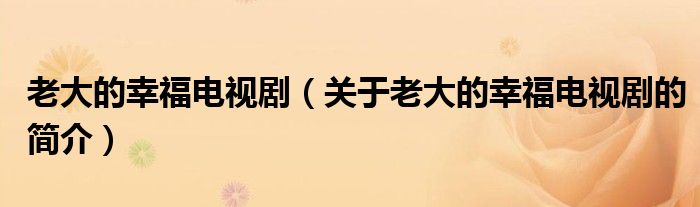 老大的幸福電視劇（關(guān)于老大的幸福電視劇的簡(jiǎn)介）