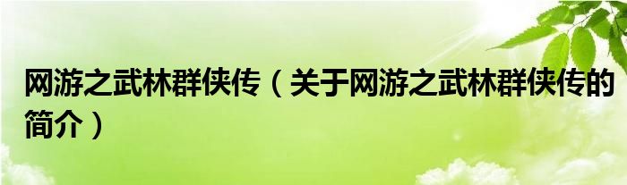 網(wǎng)游之武林群俠傳（關(guān)于網(wǎng)游之武林群俠傳的簡介）