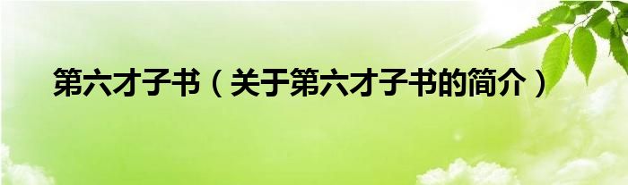 第六才子書（關(guān)于第六才子書的簡介）