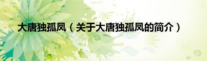 大唐獨(dú)孤鳳（關(guān)于大唐獨(dú)孤鳳的簡(jiǎn)介）