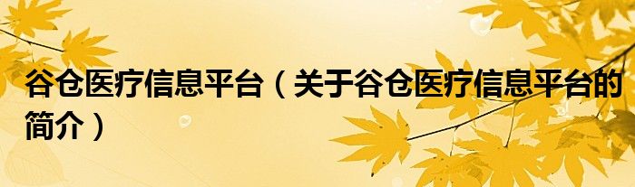 谷倉醫(yī)療信息平臺（關(guān)于谷倉醫(yī)療信息平臺的簡介）