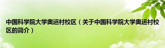 中國科學(xué)院大學(xué)奧運村校區(qū)（關(guān)于中國科學(xué)院大學(xué)奧運村校區(qū)的簡介）