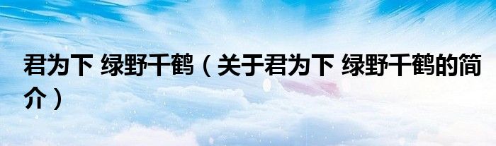 君為下 綠野千鶴（關于君為下 綠野千鶴的簡介）