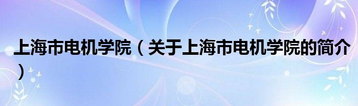 上海市電機(jī)學(xué)院（關(guān)于上海市電機(jī)學(xué)院的簡(jiǎn)介）