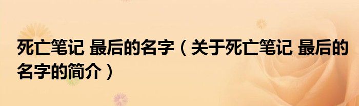 死亡筆記 最后的名字（關(guān)于死亡筆記 最后的名字的簡介）