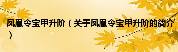 鳳凰令寶甲升階（關(guān)于鳳凰令寶甲升階的簡介）