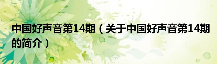 中國好聲音第14期（關于中國好聲音第14期的簡介）