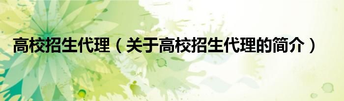 高校招生代理（關(guān)于高校招生代理的簡(jiǎn)介）