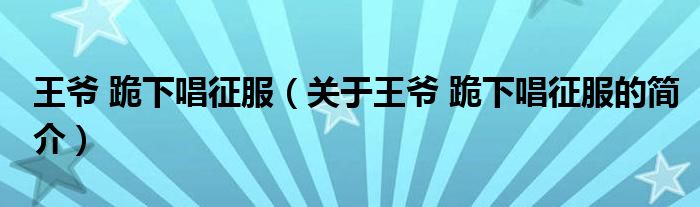 王爺 跪下唱征服（關(guān)于王爺 跪下唱征服的簡(jiǎn)介）