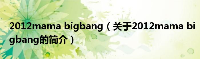 2012mama bigbang（關于2012mama bigbang的簡介）