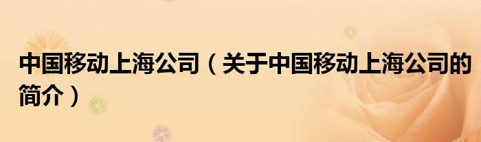 中國移動上海公司（關(guān)于中國移動上海公司的簡介）