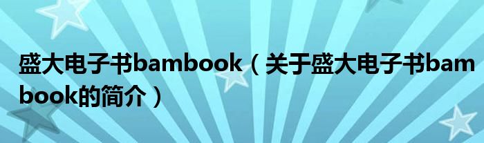 盛大電子書bambook（關(guān)于盛大電子書bambook的簡(jiǎn)介）