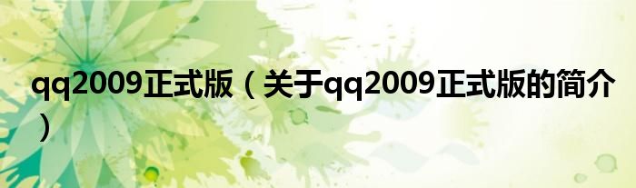 qq2009正式版（關于qq2009正式版的簡介）