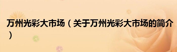 萬州光彩大市場（關于萬州光彩大市場的簡介）